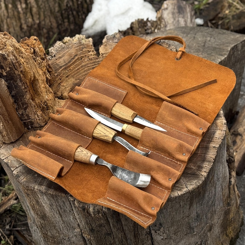 Genuine Leather Tool Roll with 8 Pockets. Universal Leather Crazy Horse. Tool Storage Bag. Roll for Chisels, Gouge, Knives and Garage Tools image 18