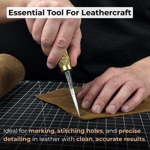 Leather Awl. Sharp Needle. Hand Forged From Hardened Carbon 52100 Steel, Ash Handle. Stitching Awl, Leatherworking Awl, Leather Work Tool image 2