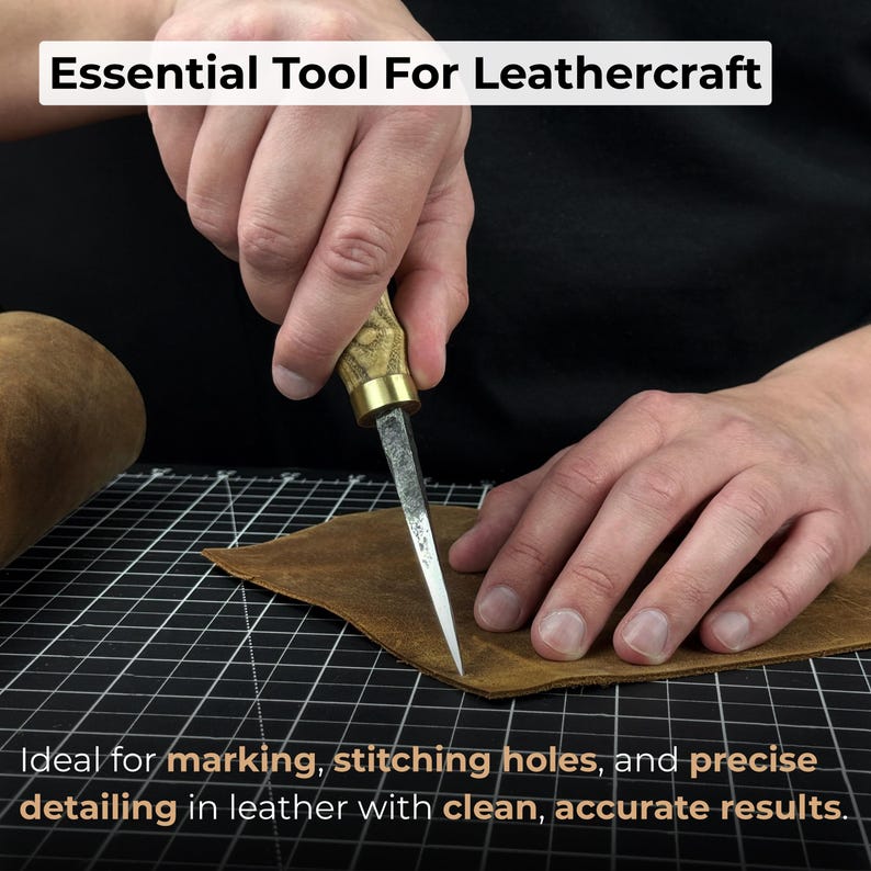 Leather Awl. Sharp Needle. Hand Forged From Hardened Carbon 52100 Steel, Ash Handle. Stitching Awl, Leatherworking Awl, Leather Work Tool image 2
