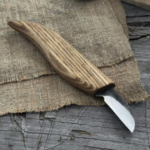 Wood Carving Knife for Beginners. Sharp Carbon Steel Blade, Ash Wood Handle. Hand Forged Whittling Knife. Detail Geometric Carving Knife.