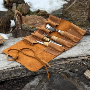 Genuine Leather Tool Roll with 8 Pockets. Universal Leather Crazy Horse. Tool Storage Bag. Roll for Chisels, Gouge, Knives and Garage Tools image 20