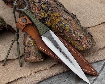 Hand Forged Throwing Knife – Unsharpened Blade, 52100 Carbon Steel, Paracord Handle – Balanced Practice Knife for Outdoor & Bushcraft Use