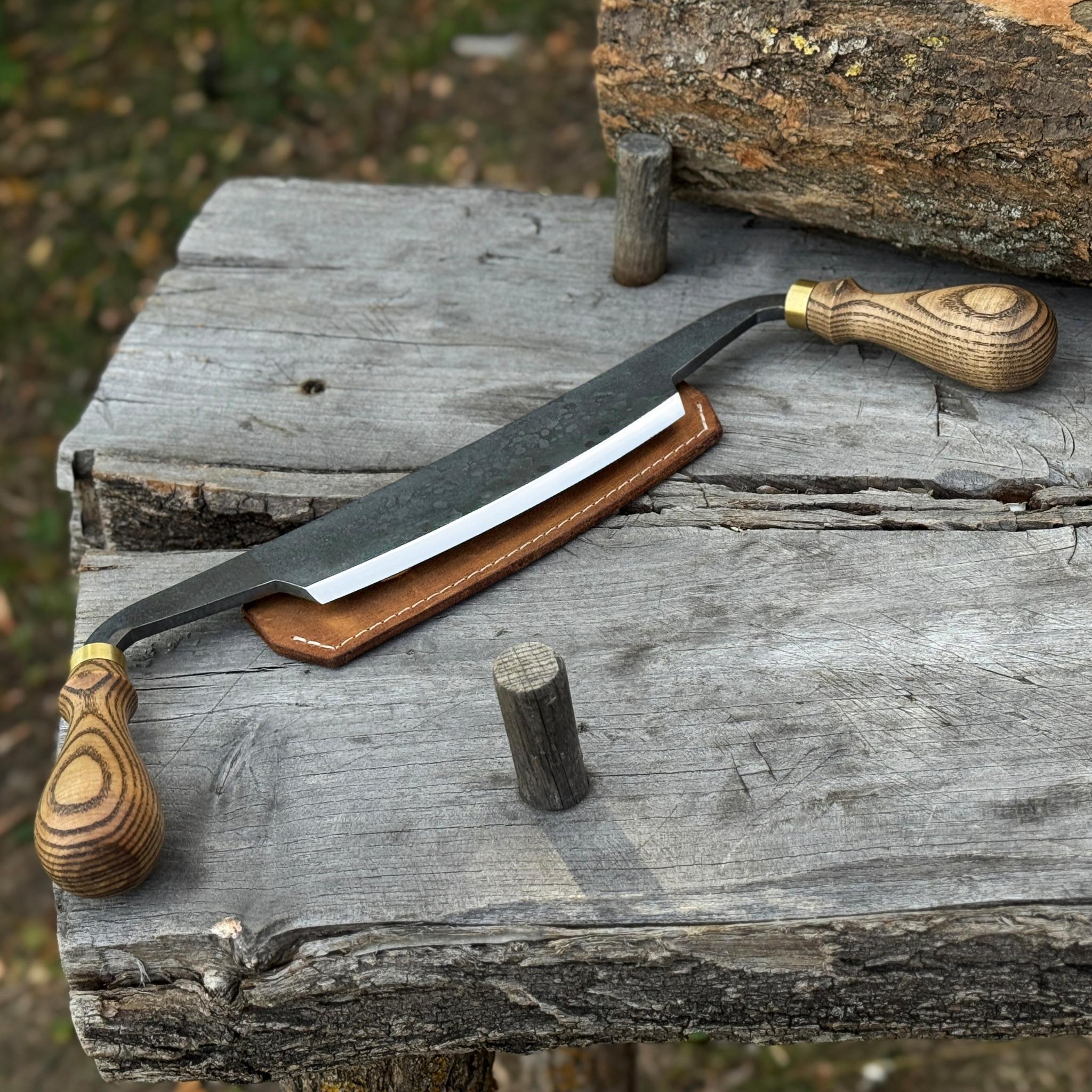 Hand Forged Medium Drawknife – 52100 Carbon Steel Blade, Ash