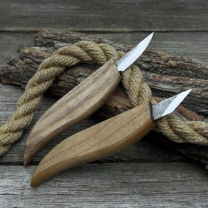 Set of 2 Detail Carving Knives. Sharp Carbon Steel Blades, Ash Wood Handles. Wood Carving Knives. Hand-Forged Tool for Geometric Carving.