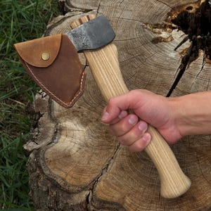 Spoon and Bowl Carving Axe – Forged from 52100 Carbon Steel, Sharp Blade, Ergonomic Handle, Leather Sheath. Wood Carving and Bushcraft Tool.