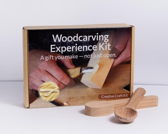 Beginner DIY Spoon Carving Kit – Whittling Set with Spoon Blanks, Tools & Video Guide – Woodworking Gift