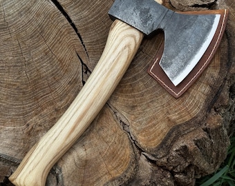 Wood Carving Axe – Hand Forged 52100 Carbon Steel Blade, Ash Handle – Bushcraft & Carpenter Axe with Leather Sheath