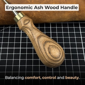 Leatherworking Awl, Sharp Needle. Hand Forged From Hardened Carbon 52100 Steel, Ash Handle. Leather Awl. Stitching Awl, Leather Work Tool image 5