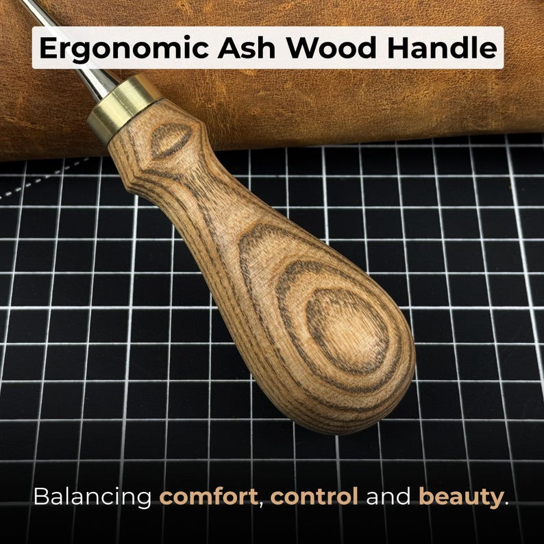 Leatherworking Awl, Sharp Needle. Hand Forged From Hardened Carbon 52100 Steel, Ash Handle. Leather Awl. Stitching Awl, Leather Work Tool image 5