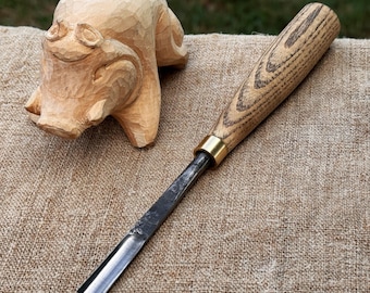 Wood Carving Gouge for Beginner. Sharp Carbon Steel Blade, Ash Wood Handle. Forged Gouge for Spoon Carving. Small Gouge for Detailed Carving