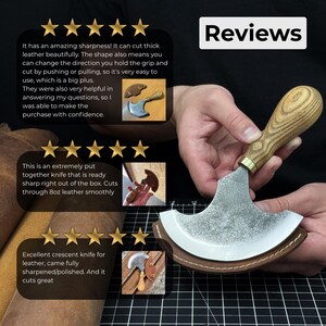 Leather Round Knife (Half Moon). Razor Sharp Blade. Hand Forged From hardened Carbon 52100 Steel, Ergonomic Ash Handle, with Leather Sheath image 9