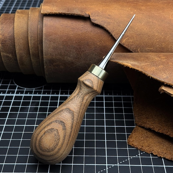 Leatherworking Awl, Sharp Needle. Hand Forged From Hardened Carbon 52100 Steel, Ash Handle. Leather Awl. Stitching Awl, Leather Work Tool