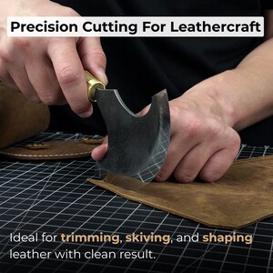 Leather Round Knife (Half Moon). Razor Sharp Blade. Hand Forged From hardened Carbon 52100 Steel, Ergonomic Ash Handle, with Leather Sheath image 2