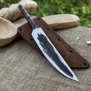 Forged Yakut Blade. Sharp Carbon Steel Blade, Quality Leather Sheath. Bushcraft, Camping, Hiking Knife. Wood Carving Knife. Universal Knife.