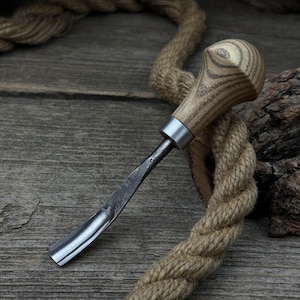 Forged Small Gouge with Palm Handle. Sharp Carbon Steel Blade, Ash Wood Handle. Gouge for Detail Carving. Wood Carving Gouge for Beginners.