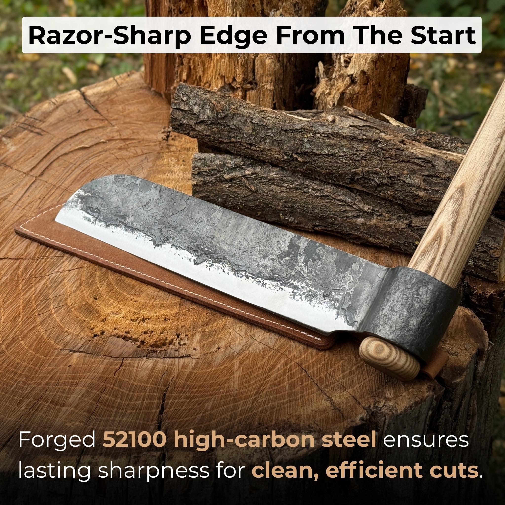 Large Splitting Froe – 52100 Carbon Steel Blade, Ash Handle – Wood