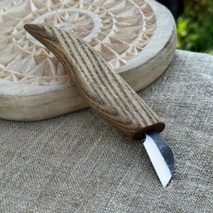 Hand-Forged Chip Carving Knife. Sharp Carbon Steel Blade, Ash Wood Handle. Knife for Geometric Carving. Wood Carving Tool. Gift for Husband.