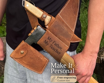 Personalized Axe and Knife Set, 52100 Steel, Ash Handle, Leather Holster, Woodworking Tools
