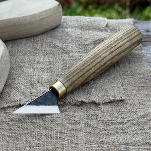 Hand-Forged Chip Carving Knife for Wood Projects. Sharp Carbon Steel Blade, Ash Handle. Knife for Geometric Carving. Detail Carving Knife.