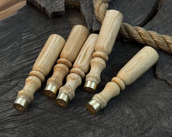 5-Piece Ash Wood Handle Set with Brass Rings. Universal Replacement Handles for Chisels, Gouges & Woodworking Projects. Ornamental Handles.