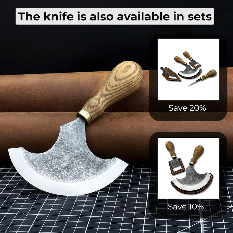 Leather Round Knife (Half Moon). Razor Sharp Blade. Hand Forged From hardened Carbon 52100 Steel, Ergonomic Ash Handle, with Leather Sheath image 10
