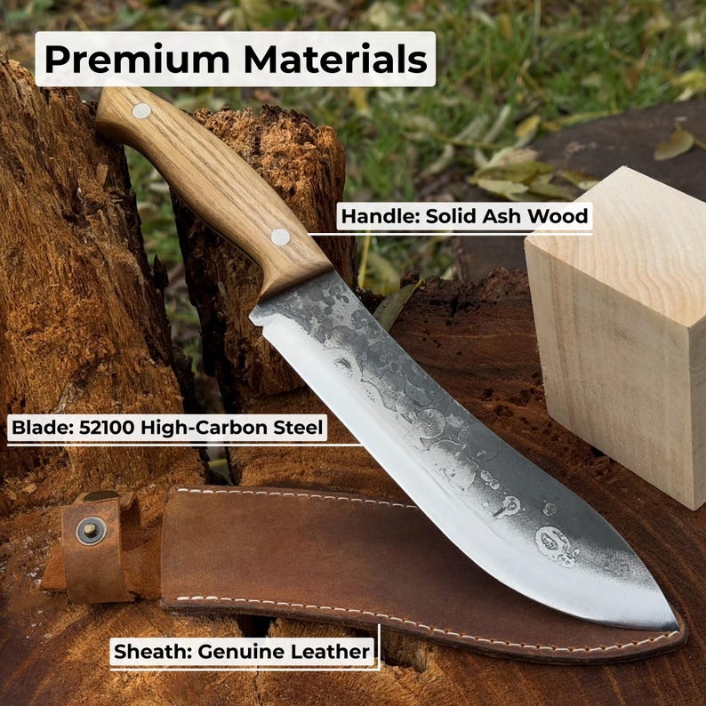 Skinning Knife. Razor Sharp Blade. Hand Forged From Hardened Carbon 52100 Steel, Ergonomic Ash Handle, With Leather Sheath. Bushcraft Knife. image 6