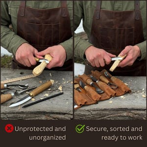 Genuine Leather Tool Roll with 8 Pockets. Universal Leather Crazy Horse. Tool Storage Bag. Roll for Chisels, Gouge, Knives and Garage Tools image 2