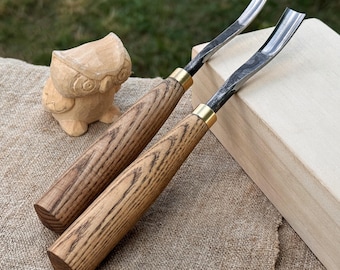 Detail Carving Gouges. Hand-Forged 52100 Carbon Steel Blades, Ash Handles. Tools for Wood, Relief Carving and Sculptural Projects