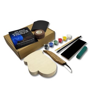 Glove Wood Carving & Painting Kit. DIY Beginner Whittling Set. Video Instructions Included. Woodworking Project for Adults and Kids.