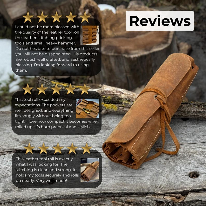 Genuine Leather Tool Roll with 8 Pockets. Universal Leather Crazy Horse. Tool Storage Bag. Roll for Chisels, Gouge, Knives and Garage Tools image 11