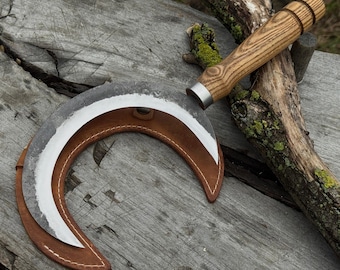 Hand Forged Crescent Moon Sickle, 52100 Carbon Steel, Ritual Scythe, Gardening Tool
