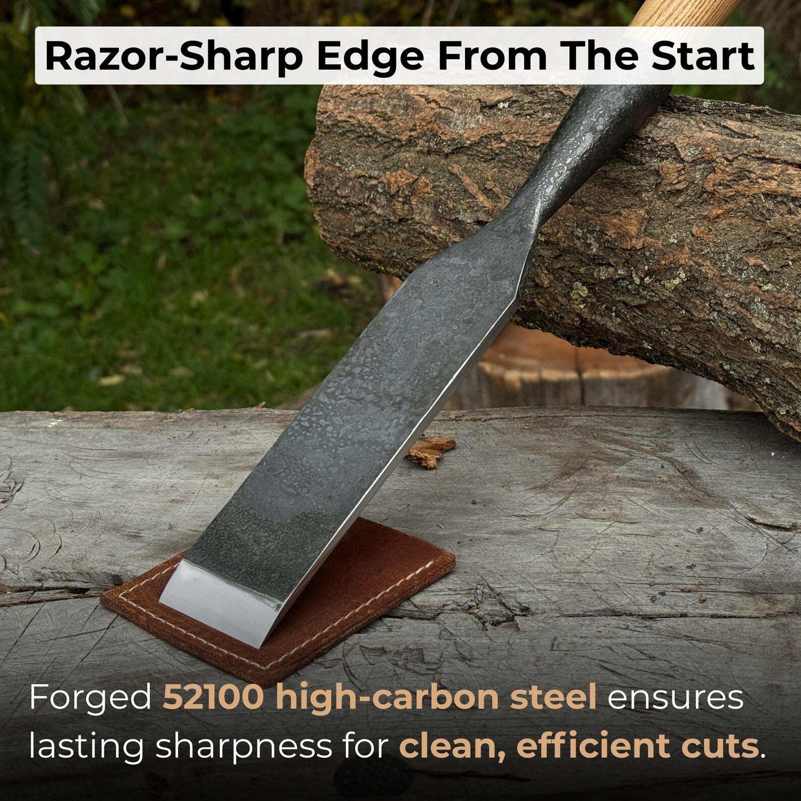 Timber Slick Chisel – 52100 Carbon Steel Blade, Ash Handle, Leather ...