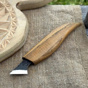 Wood Carving Knife. Sharp Carbon Steel Blade, Ash Wood Handle. Hand Forged Knife for Detail Carving. Spoon Carving Knife. Whittling Knife.