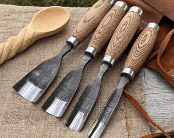 Wood Carving Gouges, Hand Forged 52100 Carbon Steel, Spoon Gouge for Hollowing