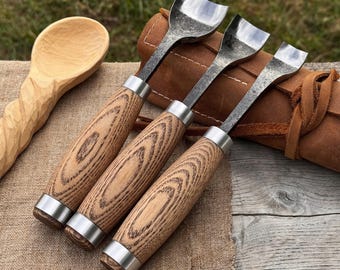Geschmiedete Löffel Schnitzbeilen. 52100 Klingen aus Kohlenstoffstahl, Griffe aus Esche. Wählen Sie Einzeln oder 3-teiliges Set. Hohlkehle für Schale und Holzschnitzerei.