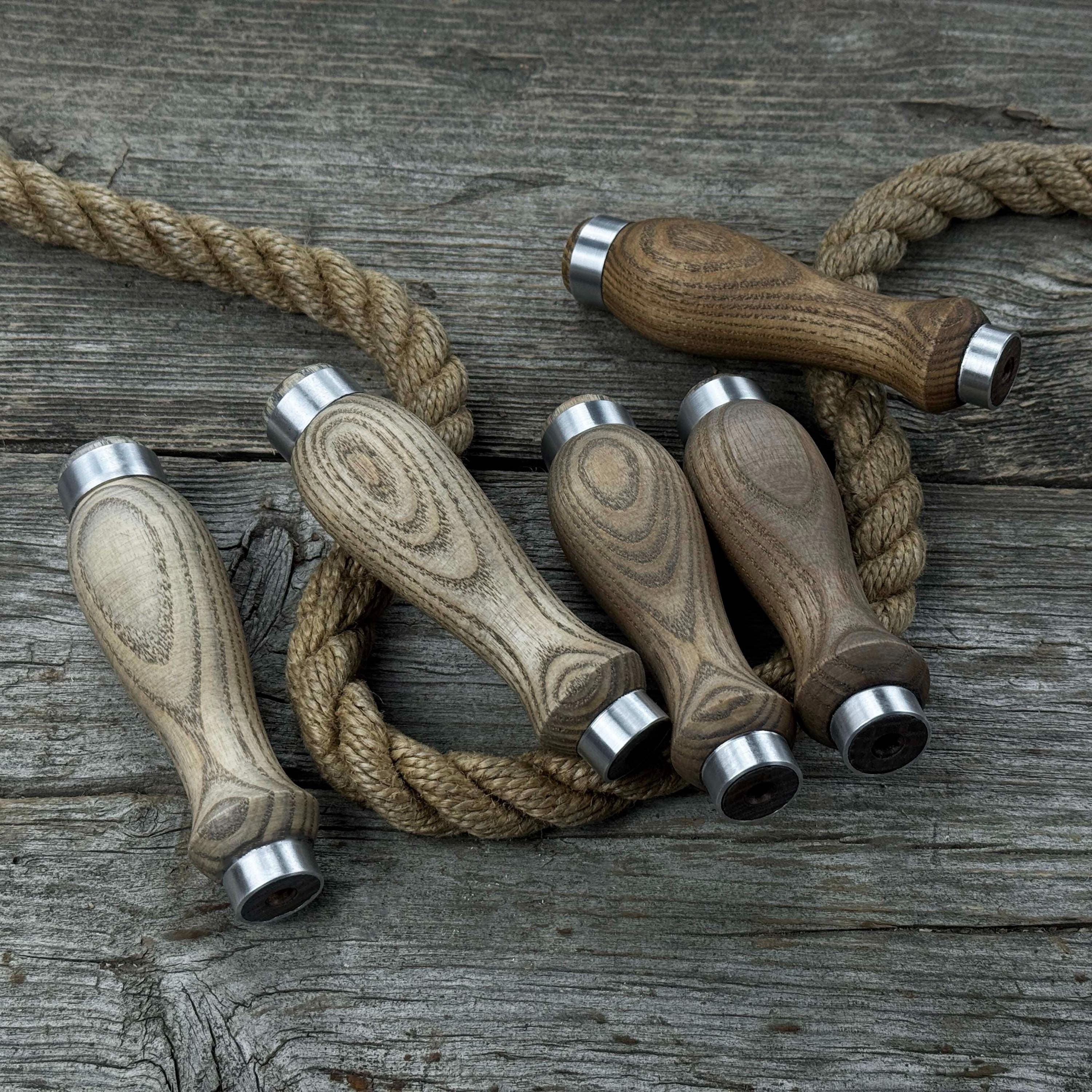 Set of 5 Round Ash Wood Handles With Aluminum Rings – Replacement ...