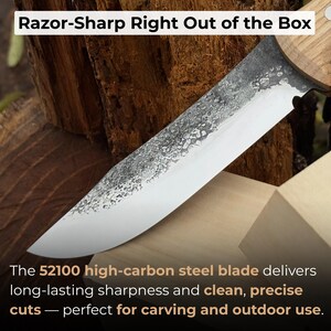 Bushcraft Knife, Hand Forged 52100 Carbon Steel, Camping Tool, Hunting Blade image 4