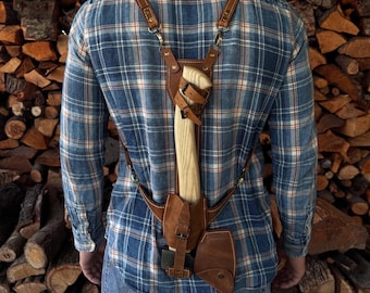 Leather Axe Case with Adjustable Straps. Genuine Leather Crazy Horse. Handmade Leather Case for Ax, Adze, Hatchet. Leather Tool Holder.