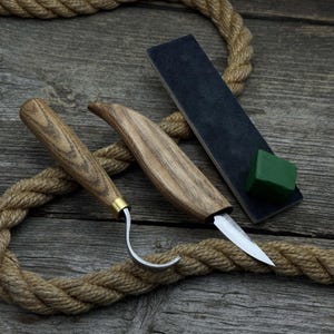 Wood Carving Tool Set. Sharp Carbon Steel Blades, Ash Wood Handles. Spoon Carving Knives with Sharpening Board. Hook Knife. Whittling Knife.