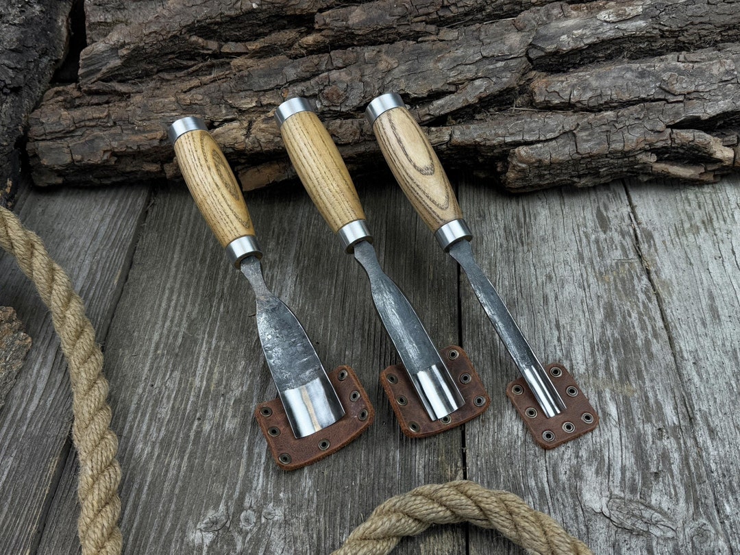 Hand-forged Set of 3 Wood Carving Gouge for Wood Project. Sharp Carbon ...