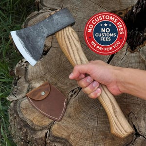 Wood Carving Small Ax. Sharp Blade. Hand Forged from Hardened Carbon 52100 Steel, Ergonomic Ash Handle. Leather Sheath. Spoon Carving Axe
