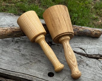 Round Wooden Mallets for Wood Carvers, Handmade Ash Hammers, Ergonomic Ash Handle, Balanced Weight