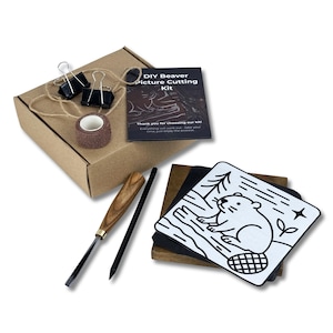 Beaver Wood Carving Kit for Beginners | DIY Wall Art Set with V-Chisel & Video Tutorial | Fun Family Craft Gift for Kids, Adults, Hobbyists