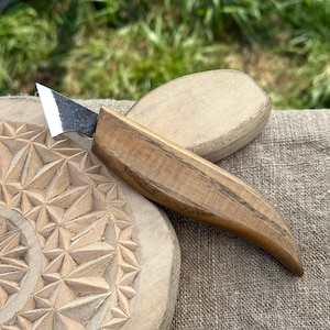 Hand Forged Wood Carving Knife. Sharp Carbon Steel Blade, Ash Wood Handle. Knife for Detail Carving. Spoon Carving Knife. Whittling Knife.