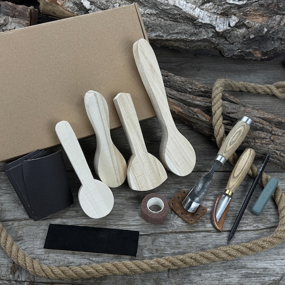 Wood Carving Kit for Hobby. Sharp Carbon Steel Blades, Ergonomic Handles. Hand Forged Spoon Carving Tool Set. Wood Carving Beginners Kit.
