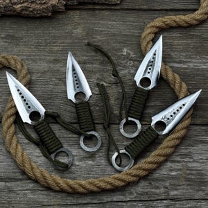 Forged Set 4-Piece Camping Knife for Throwing. Carbon Steel Blades, Handles Wrapped With Paracord. Throwing Knives for Outdoor Recreation.