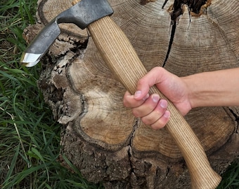 Machado para entalhe em madeira – Lâmina em aço carbono 52100, cabo em madeira de freixo – Machado forjado à mão para trabalhos em madeira e carpintaria
