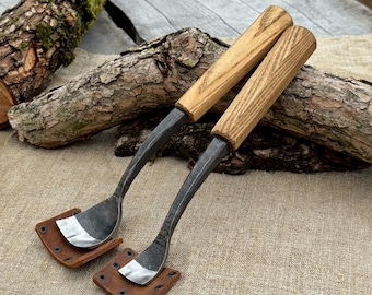 Spoon Carving Gouges, 52100 Carbon Steel, Hand Forged Bowl Tools, Wood Hollowing Chisels
