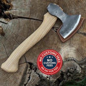 Small Carving Axe. Razor Sharp Blade. Hand Forged from Hardened Carbon 52100 Steel, Ash Wood Handle, with Sheath. Spoons, Bowls, Carving Ax.