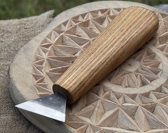 Bevel Edge Knife for Wood Carving, Carbon Steel, Ash Wood, Hand Forged Whittling Knife